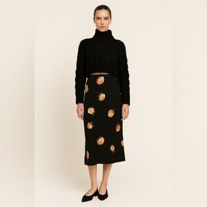 Reformation Bea Crepe Midi Skirt Large Floral Rose Design size 4 Black